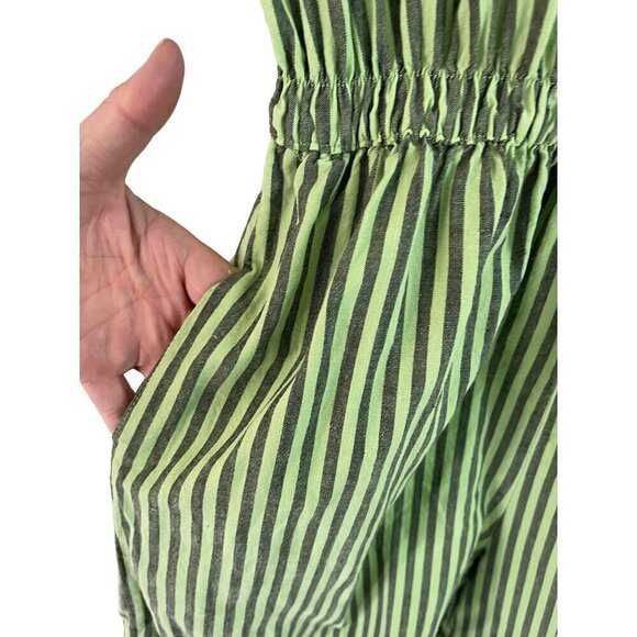 New Touch Vintage Womens Romper Size Large Green Striped Pockets Los Angeles - Picture 8 of 9